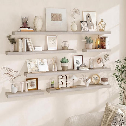 Fun Memories Floating Shelves for Wall, 36Inch Floating Shelves Set of 2, Hanging Shelf with Invisible Brackets, Bathroom Shelves for Living Room, Bedroom, Kitchen-Grey