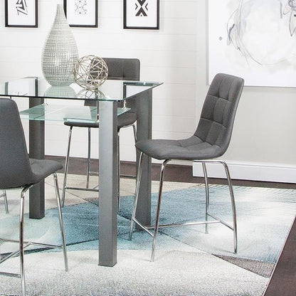 Sunset Trading Nia 24" Faux Leather Barstools | 2 Counter Height Stools | Chrome Legs with Footrest | Charcoal Gray Upholstered Tufted Seat & High Back | Dining Room, Home Bar, Kitchen Island Seating