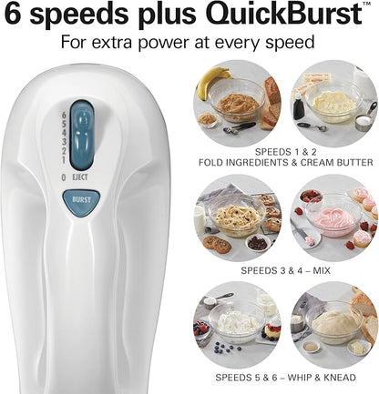 Hamilton Beach 6-Speed Electric Hand Mixer with Whisk,Traditional Beaters,Snap-On Storage Case,250 Watts,White,(Pack of 2)