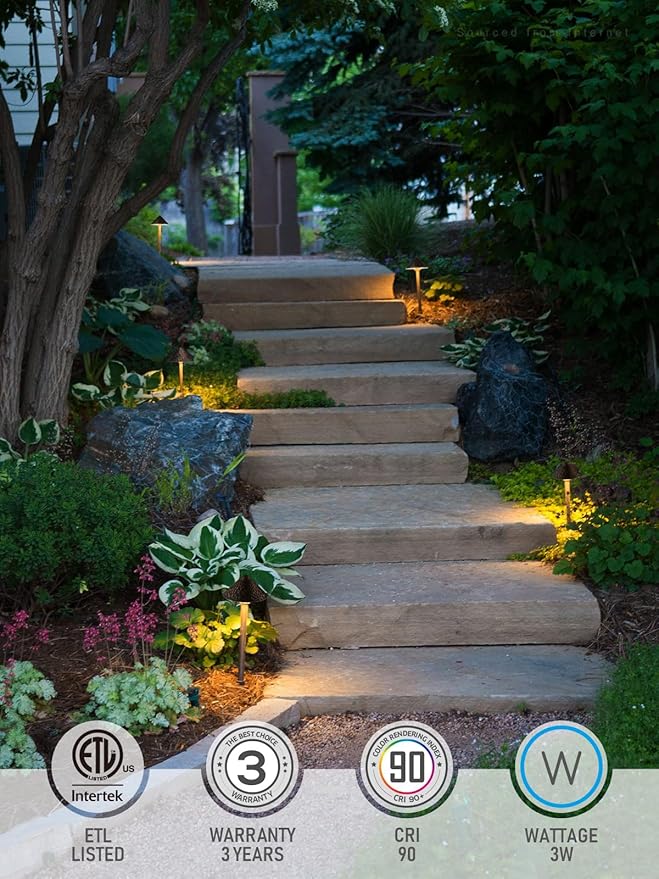 LEONLITE 12-Pack LED Low Voltage Landscape Path Light, 3W 12-24V AC/DC, Pathway Lighting Wired, Outdoor Light for Yard Lawn, ETL CRI90+ Unique Vintage Golden Texture, Aluminum, 3000K Warm White