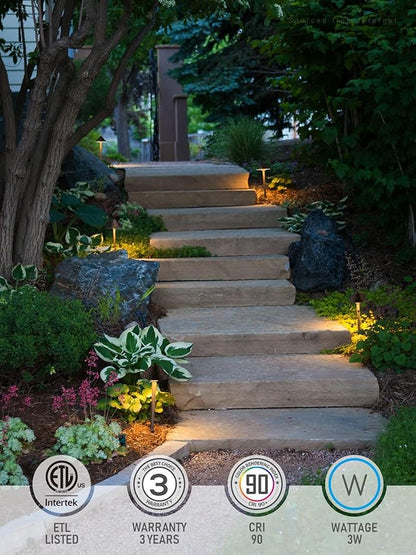 LEONLITE 12-Pack LED Low Voltage Landscape Path Light, 3W 12-24V AC/DC, Pathway Lighting Wired, Outdoor Light for Yard Lawn, ETL CRI90+ Unique Vintage Golden Texture, Aluminum, 3000K Warm White