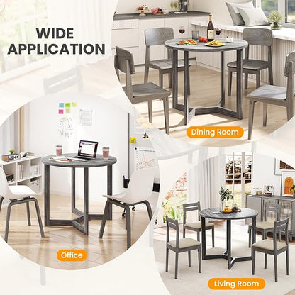 36’’ Round Dining Table, Dinner Table for 4 w/Rubber Wood Legs & Wing-Shaped Frame, Farmhouse Kitchen Table for Dining Living Room, Apartment, Bar, Restaurant, Bistro (Gray)