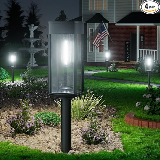 BITPOTT Bright Solar Lights Outdoor Waterproof IP65, 4 Pack Pathway Lights Solar Powerd, Auto On/Off Solar Outdoor Lights for Path, Yard, Landscape, Lawn, Patio, Walkway, Driveway, Garden Decor