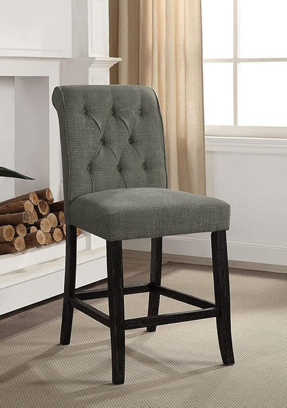 Rustic Gray Counter Height Chairs Set of 2, Chenille Upholstered Dining Chairs with Scrolled Backs for Kitchen Island