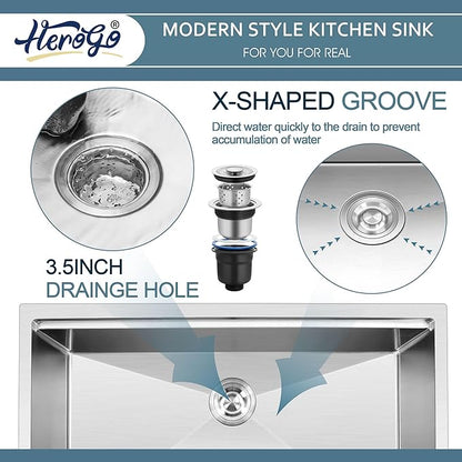 Herogo 33x19 Inch Undermount Stainless Steel Single Bowl Kitchen Workstation Sink, 10'' Deep Basin With Accessories