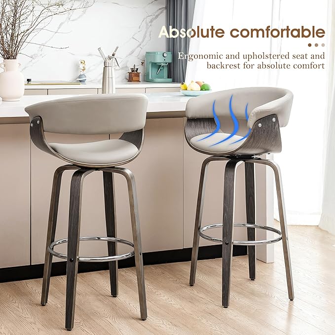 Glitzhome Bar Table and Chairs, Gray PU Leather Adjustable Swivel Bar Stools Set of 2, Square Black Cocktail Pub Table for Kitchen Island Bistro Office Living Room Dining Room Small Space Restaurant