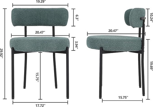 EDWELL Boucle Dining Chairs Set of 2, Round Upholstered Dining Room Chairs with Black Metal Legs, Modern Kitchen Chair for Dining Room, Kitchen
