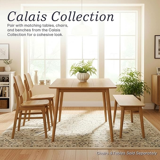 Alaterre Furniture Calais Dining – Mid Century Modern 59-Inch Rectangular Dining Table for 4 – Solid Wood Kitchen and Dining Room Table with Minimalist Design (Warm Pecan Finish)