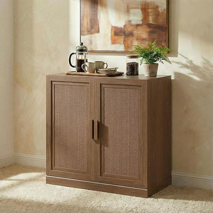 Casaphoria Adam Sideboard Buffet Cabinet with Storage, Sideboard Cabinet with Rattan Doors & Adjustable Shelves, 31" W x 31" H Coffee Bar for Entryway Kitchen Living Room, Walnut