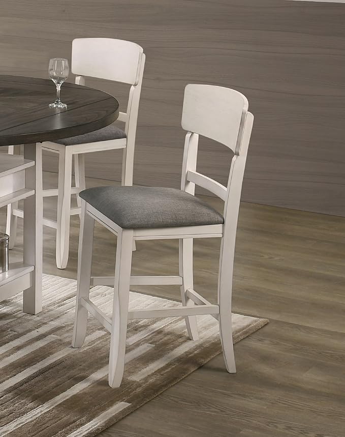 Set of 2 Creamy White Counter Height Dining Chairs with Upholstered Seats and Curve Back for Kitchen Island