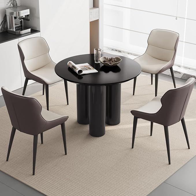 Miuuod 39.37in Round Dining Table for 4-6 People,Single Kitchen & Dining Room Table,Sofa Table with Stable Leg Base,Large Center Coffee Desk for Living Room Black