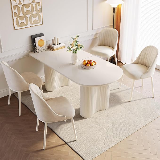 Guyii 62.99" Dining Table Set with 4 Chairs, Modern Kitchen Table Set, Indoor Dining Table for Kitchen, Bar, Living Room, Breakfast Nook, Small Space, Cream White