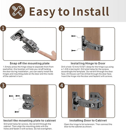 6 Pack Full Overlay Soft Close Cabinet Hinges 105° Frameless 3 Way Adjustable Soft Close Hinges for Cabinet Doors Kitchen Cabinet Door Hinges with Screws