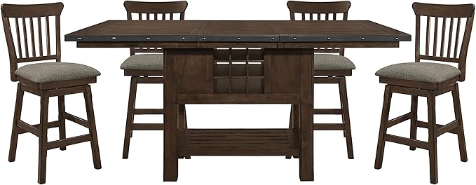Lexicon Ellyza 5-Piece Counter Height Dining Set with Swivel Chairs, Dark Brown