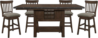 Lexicon Ellyza 5-Piece Counter Height Dining Set with Swivel Chairs, Dark Brown