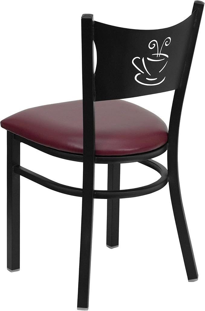 Flash Furniture HERCULES Series Black Coffee Back Metal Restaurant Chair - Burgundy Vinyl Seat