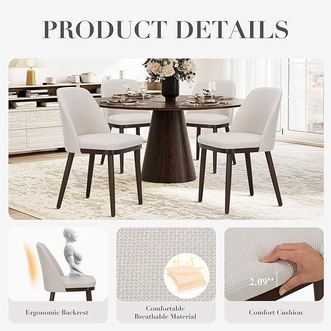 COLAMY Upholstered Dining Chairs Set of 6, Modern Kitchen Chairs with Back, Fabric Side Chair with Wood Legs for Dining Room Kitchen Restaurant, Beige