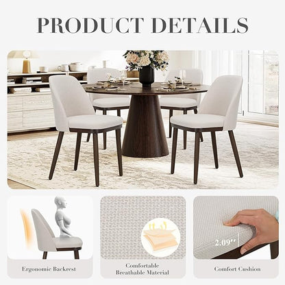 COLAMY Upholstered Dining Chairs Set of 6, Modern Kitchen Chairs with Back, Fabric Side Chair with Wood Legs for Dining Room Kitchen Restaurant, Beige
