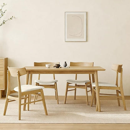 KISLOT Wooden Dining Chairs Set of 4, Upholstered Modern Dining Room Chairs, Mid Century Oak Kitchen Chairs with Curved Wood Backrest for Kitchen, Restaurant, Farmhouse (Cream Fabric & Original Color)