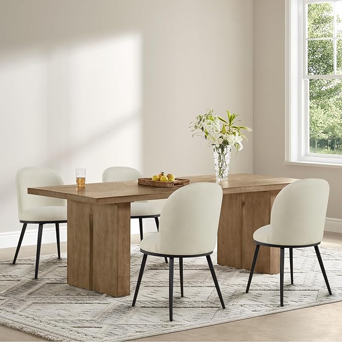 KISLOT Dining Chairs Set of 2, Fabric Upholstered Dining Room Chairs with Ergonomic Backrest & Metal Legs, Modern Kitchen Side Chairs for Home, Restaurant, and Café, Coconut