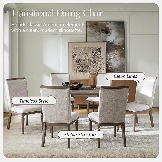 HULALA HOME Dining Chairs Set of 4 Upholstered Kitchen Dining Room Chairs with Rubber Wooden Leg, Linen Fabric, High-Back, Mid-Century Modern Parson Dinner Chair for Living Room Restaurant, Grey
