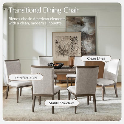 HULALA HOME Dining Chairs Set of 2 Upholstered Kitchen Dining Room Chairs with Rubber Wooden Leg, Linen Fabric, High-Back, Mid-Century Modern Parson Dinner Chair for Living Room Restaurant, Grey