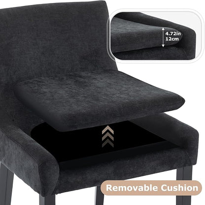 COLAMY Modern Dining Chairs Set of 4, Upholstered Corduroy Accent Side Leisure Chairs with Mid Back and Wood Legs for Living Room/Dining Room-Black