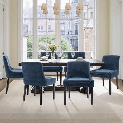 Dining Chairs Set of 6 – Extra Wide & Padded Fabric Dining Chairs with Solid Wood Legs, High-Density Foam Cushion, Mid-Back Modern Kitchen Chairs for Comfortable Everyday Use