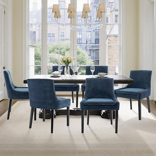 Dining Chairs Set of 6 – Extra Wide & Padded Fabric Dining Chairs with Solid Wood Legs, High-Density Foam Cushion, Mid-Back Modern Kitchen Chairs for Comfortable Everyday Use
