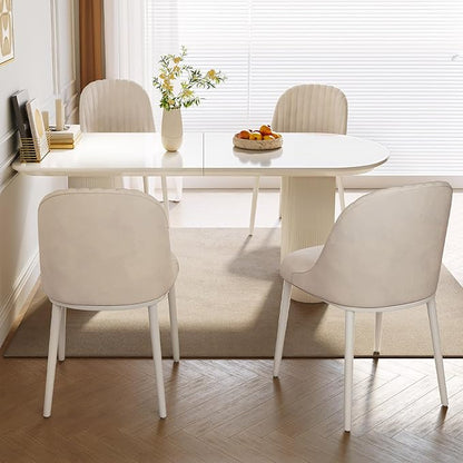 White Oval Dining Table for 4-6, 62.99" Modern Funky Kitchen Table with Powerful Ripple Support Legs for Dining Room, Kitchen, Home Office