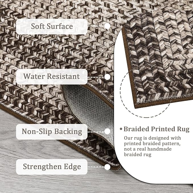 Imitation Braided Collection-Print 10x13 Area Rug for Living Room Large Washable Rug Non-Slip Non-Shedding Stain Resistant Thin Foldable Floor Cover Carpet for Bedroom Dining Room Classroom