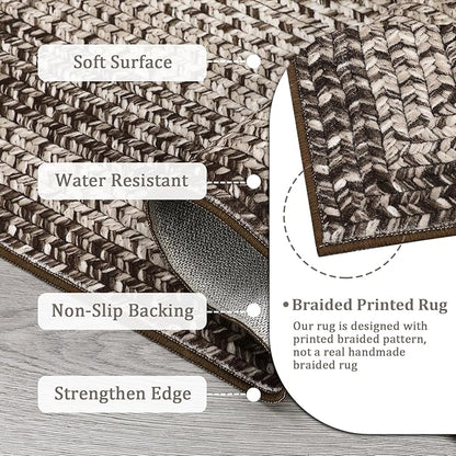 Imitation Braided Collection-Print Modern Area Rug 5x7 Washable Rug Non Slip Non Shedding Farmhouse Floor Cover, Ultra-Thin Foldable Carpet for Bedroom, Living Room Dining Room
