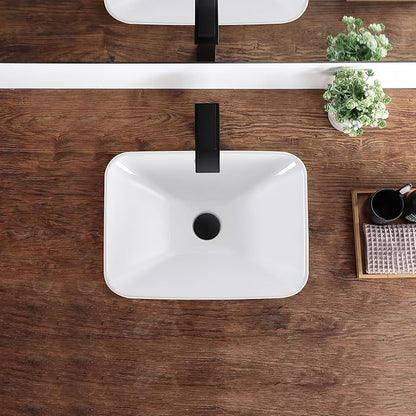 Bathroom Vessel Sink 18.2'' x 13.3'' Small Semi Recessed Bathroom Sink Rectangular Drop In Sink with Overflow White Ceramic Modern Vessel Sinks for Bathroom