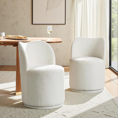 HULALA HOME Boucle Swivel Dining Chairs Set of 2 - Sherpa Upholstered Barrel Kitchen Chair with 360 Degree Rotation, Beige Modern Accent Vanity Chair for Dining Living Room, Bedroom, Makeup Room