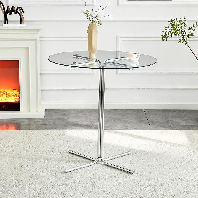 Round Glass Dining Table 36'' Inch Modern Round Kitchen Table with Metal Legs Durable Stylish Dinner Table for Dining Room Kitchen