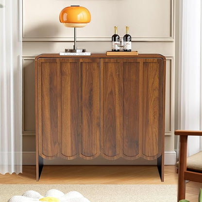 ORRD Sideboard Buffet Cabinet, Accent Storage Cabinets with 2 Doors, Farmhouse Wood Cabinet with Adjustable Shelves and Wave Panel for Living Room, Dining Room, Entry - Walnut