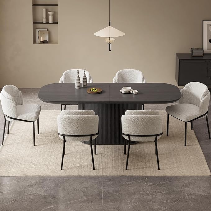 86.61" Oval Modern Dining Table Set for 6, Dining Room Tables with 6 Chairs for Kitchen, Living Room, 7 Piece Kitchen Tables 6 Seaters Dinner Table Set, Black