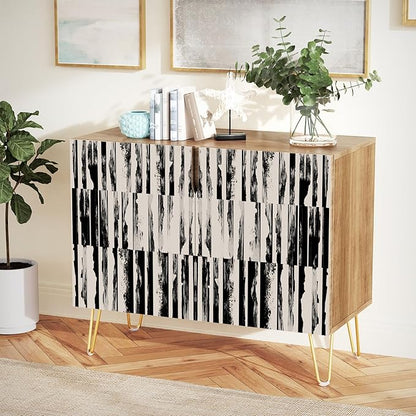 SIGNWIN Sideboard Buffet Cabinet, Kitchen Storage Cabinet with 2 Doors, Black & Gray Grunge Line Patterns, Cupboard Console Table for Dining Room - 35" L x 18" W x 29" H