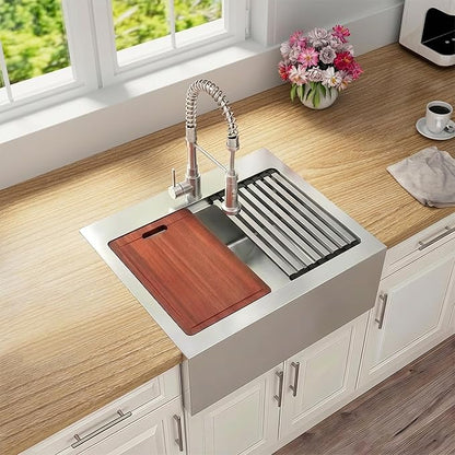 28 Inch Farmhouse Sink, 16 Gauge 304 Stainless Steel Farm Sinks, Drop In Topmount Single Bowl Workstation Sink with all Accessories, 28" x 22" x 10" Deep Kitchen Sink