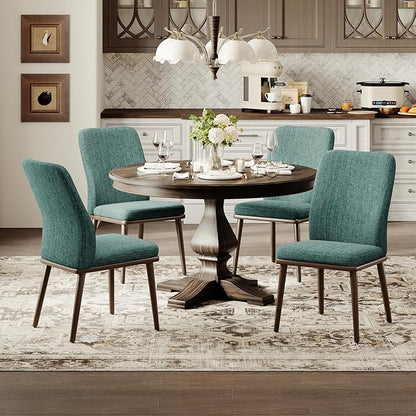 MALOL Upholstered Dining Chairs Set of 2, Modern Kitchen Chairs with High Back, Padded Fabric Dining Room Chair with Solid Wood Legs for Restaurant/Cafe/Home, Green