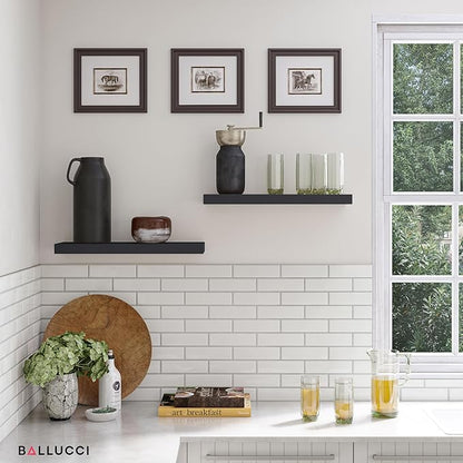 Ballucci Floating Shelves for Wall, 24" Wood Wall Shelf Set of 2, with Invisible Brackets for Bathroom, Living Room, Bedroom, Kitchen, Nursery, 8" Deep, Black