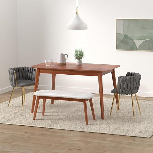 Nrizc Woven Dining Chairs Set of 6, Velvet Upholstered Dining Chairs with Gold Metal Legs, Modern Accent Chairs for Living Room, Dining Room, Kitchen (Grey)
