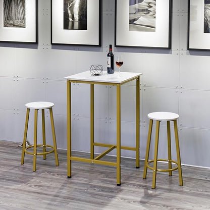 Finnhomy Bar Table Set, 23.6" Pub Table High Top Table, Square Bar Height Table, Bar Table with Stools, Kitchen Table Set for 2, Industrial Breakfast for Kitchen, Living Room, Gold
