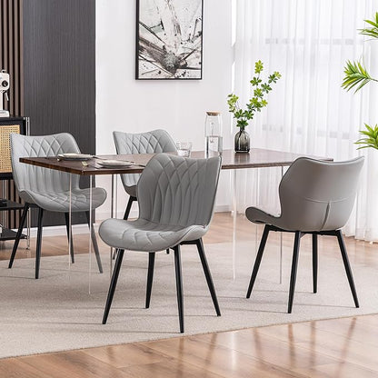 Kidol & Shellder Dining Chairs Set of 2, PU Leather Upholstered Kitchen Chairs with Back Armless, Mid Century Modern Side Chair for Dining Room, Living Room, Lounge, Restaurant, Gray