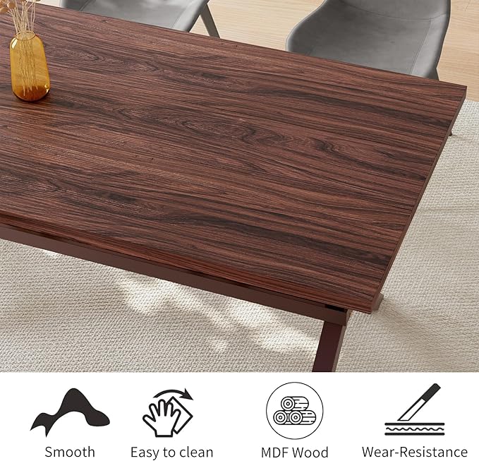 HIPIHOM 63" MDF Dining Table and PU Leather Dining Chairs Set for 4, Heavy Duty Metal Base, Kitchen Tables Ideal for Small Spaces and Everyday Meals