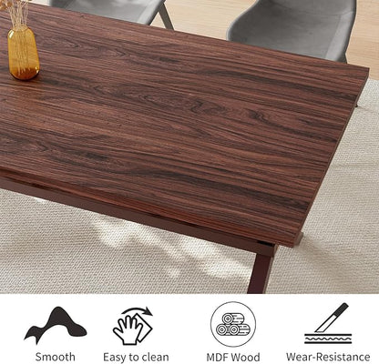 HIPIHOM 63" MDF Dining Table and PU Leather Dining Chairs Set for 4, Heavy Duty Metal Base, Kitchen Tables Ideal for Small Spaces and Everyday Meals