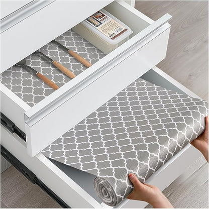 Drawer and Shelf Liner, Non-Slip Kitchen Cabinet Liners Non-Adhesive Thick Strong Grip Waterproof Washable Mats Protect Dresser Shelves Cupboard Bathroom Cabinets, Gray, 18 in X 20 FT