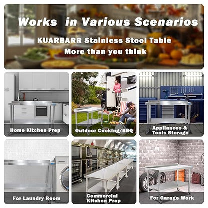 KUARBARR Stainless Steel Table with Wheels 30 x 18 Inch NSF Commercial Stainless Steel Metal Prep Table for Restaurant Kitchen Garage