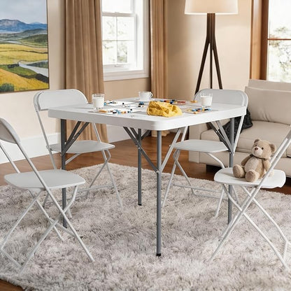 Lakhow 34" Square Folding Table, Plastic Commercial Folding Card Table with Collapsible Legs for Kitchen or Outdoor Party Wedding Event Indoor Outdoor Use, White