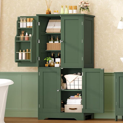 TEENFON 51" H Pantry Cabinet with 4 Doors, Kitchen Cabinet with 6 Door Shelves, Kitchen Pantry for Living Room, Dining Room, Bathroom, Green